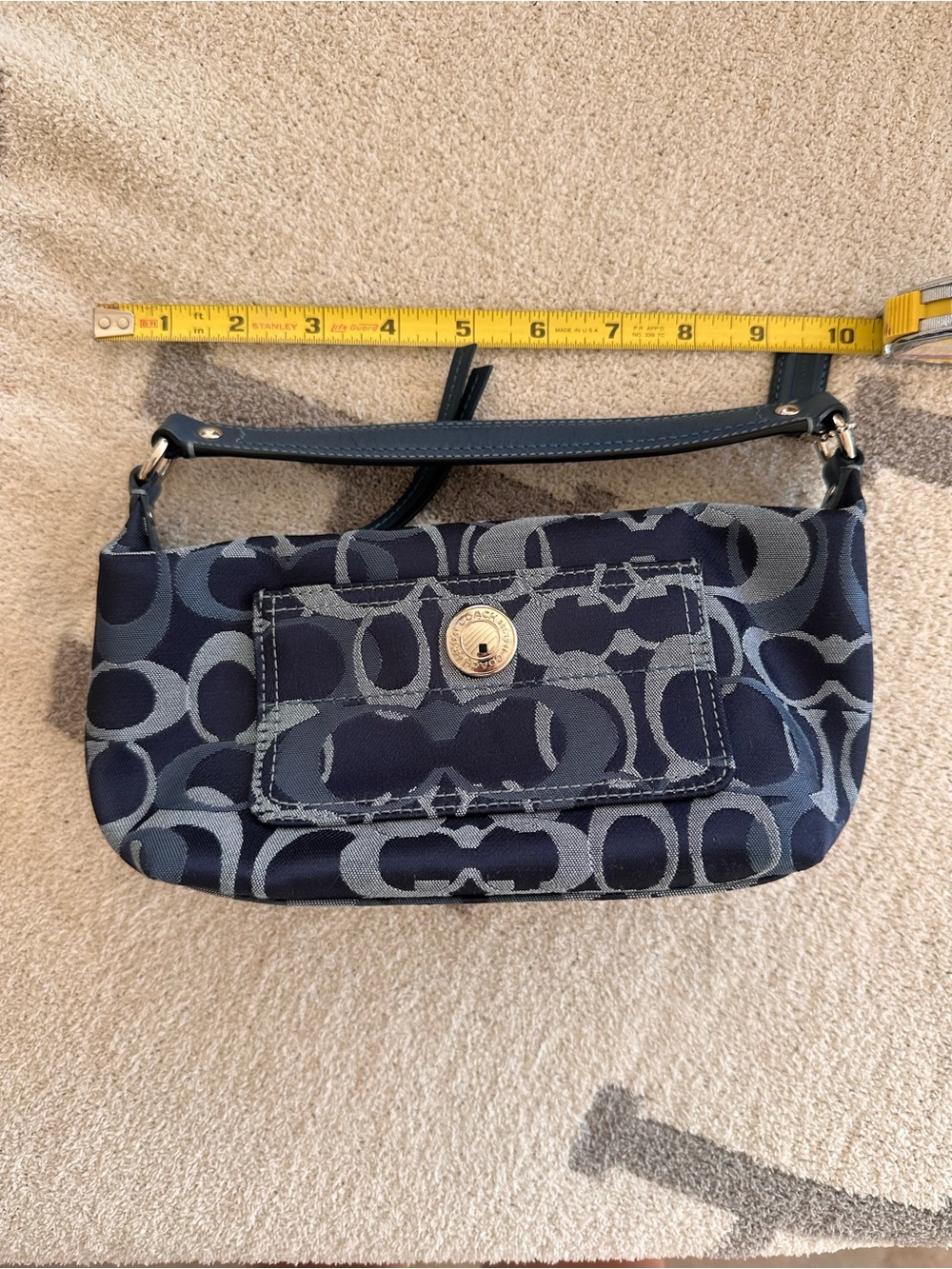 Coach Navy and Light Gray Signature Jacquard Wristlet